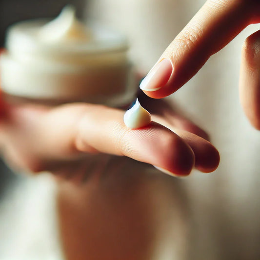 Tallow vs retinol comparison — beef tallow balm texture close-up on fingertip
