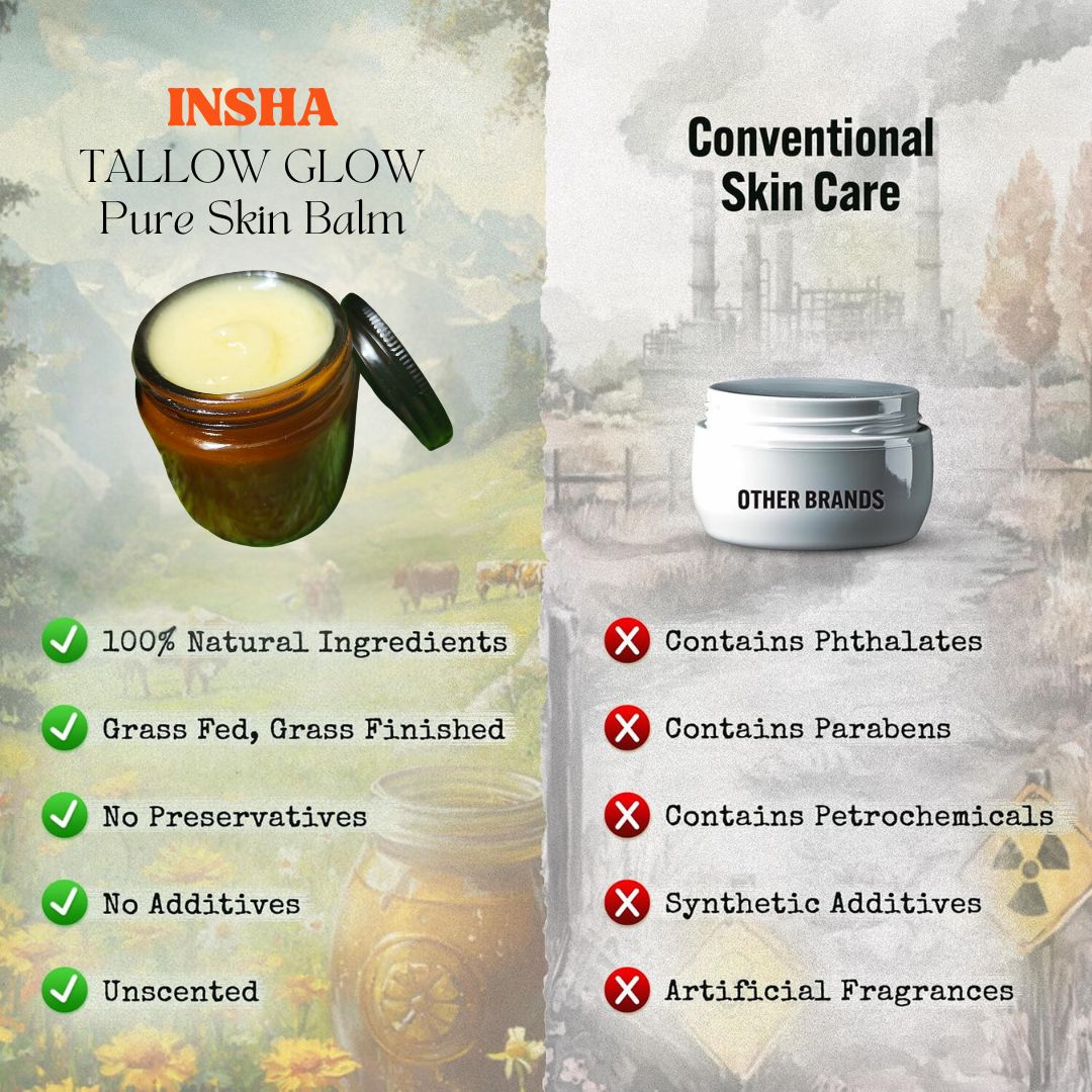 INSHA TALLOW GLOW Pure Skin Care Balm Cream for Face + Body Men and Woman | Highly Nourishing and Enriching | 100% Halal & Natural - INSHA